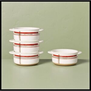 Hearth & Hand Magnolia 2023 Stoneware Holiday Plaid Stripe Ramekin Set Of 4
